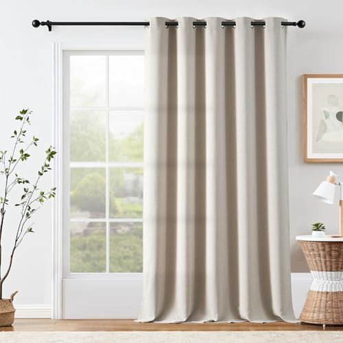 jinchan 70% Blackout Linen Textured Curtain for Living Room Darkening 84 Inch Long Bedroom Curtain Thermal Insulated Curtain Greyish Beige Curtain Grommet Top Window Curtain 1 Panel