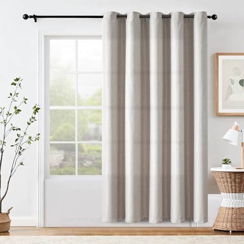 jinchan 70% Blackout Linen Textured Curtain for Living Room Darkening 84 Inch Long Bedroom Curtain Thermal Insulated Curtain Greyish Beige Curtain Grommet Top Window Curtain 1 Panel