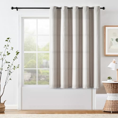 jinchan 70% Blackout Linen Textured Curtain for Living Room Darkening 84 Inch Long Bedroom Curtain Thermal Insulated Curtain Greyish Beige Curtain Grommet Top Window Curtain 1 Panel
