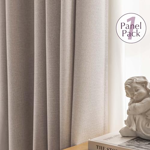 jinchan 70% Blackout Linen Textured Curtain for Living Room Darkening 84 Inch Long Bedroom Curtain Thermal Insulated Curtain Greyish Beige Curtain Grommet Top Window Curtain 1 Panel