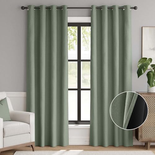jinchan 70% Blackout Linen Textured Curtain for Living Room Darkening 84 Inch Long Bedroom Curtain Thermal Insulated Curtain Greyish Beige Curtain Grommet Top Window Curtain 1 Panel