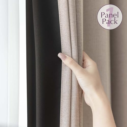 jinchan 70% Blackout Linen Textured Curtain for Living Room Darkening 84 Inch Long Bedroom Curtain Thermal Insulated Curtain Greyish Beige Curtain Grommet Top Window Curtain 1 Panel