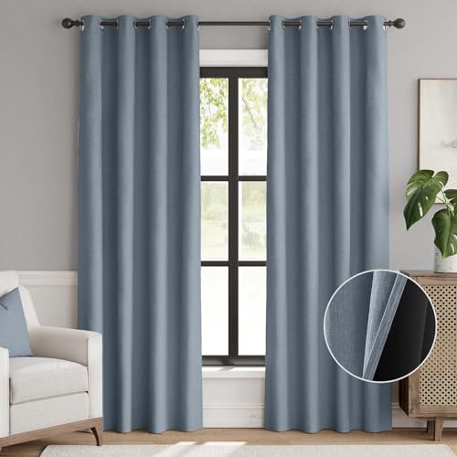 jinchan 70% Blackout Linen Textured Curtain for Living Room Darkening 84 Inch Long Bedroom Curtain Thermal Insulated Curtain Greyish Beige Curtain Grommet Top Window Curtain 1 Panel