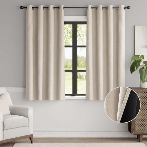 jinchan 70% Blackout Linen Textured Curtain for Living Room Darkening 84 Inch Long Bedroom Curtain Thermal Insulated Curtain Greyish Beige Curtain Grommet Top Window Curtain 1 Panel