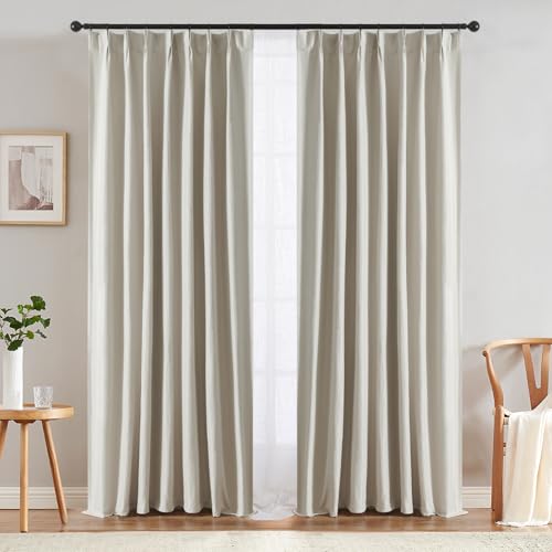 jinchan 70% Blackout Linen Textured Curtain for Living Room Darkening 84 Inch Long Bedroom Curtain Thermal Insulated Curtain Greyish Beige Curtain Grommet Top Window Curtain 1 Panel