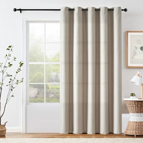 jinchan 70% Blackout Linen Textured Curtain for Living Room Darkening 84 Inch Long Bedroom Curtain Thermal Insulated Curtain Greyish Beige Curtain Grommet Top Window Curtain 1 Panel