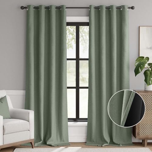 jinchan 70% Blackout Linen Textured Curtain for Living Room Darkening 84 Inch Long Bedroom Curtain Thermal Insulated Curtain Greyish Beige Curtain Grommet Top Window Curtain 1 Panel