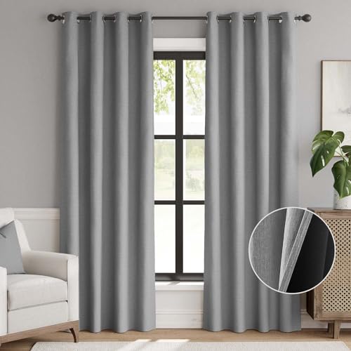 jinchan 70% Blackout Linen Textured Curtain for Living Room Darkening 84 Inch Long Bedroom Curtain Thermal Insulated Curtain Greyish Beige Curtain Grommet Top Window Curtain 1 Panel