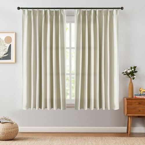 jinchan 70% Blackout Linen Textured Curtain for Living Room Darkening 84 Inch Long Bedroom Curtain Thermal Insulated Curtain Greyish Beige Curtain Grommet Top Window Curtain 1 Panel