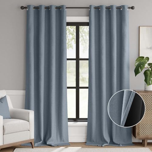 jinchan 70% Blackout Linen Textured Curtain for Living Room Darkening 84 Inch Long Bedroom Curtain Thermal Insulated Curtain Greyish Beige Curtain Grommet Top Window Curtain 1 Panel