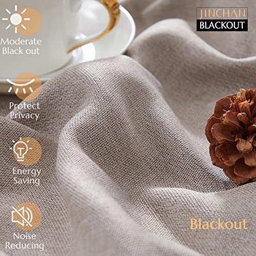 jinchan 70% Blackout Linen Textured Curtain for Living Room Darkening 84 Inch Long Bedroom Curtain Thermal Insulated Curtain Greyish Beige Curtain Grommet Top Window Curtain 1 Panel