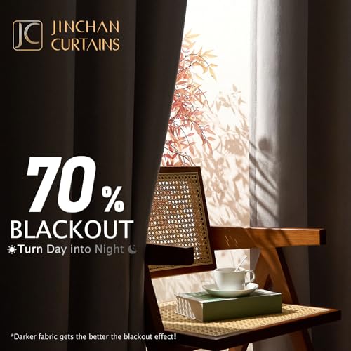 jinchan 70% Blackout Linen Textured Curtain for Living Room Darkening 84 Inch Long Bedroom Curtain Thermal Insulated Curtain Greyish Beige Curtain Grommet Top Window Curtain 1 Panel