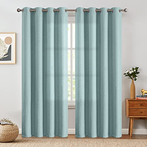 jinchan 70% Blackout Linen Textured Curtain for Living Room Darkening 84 Inch Long Bedroom Curtain Thermal Insulated Curtain Greyish Beige Curtain Grommet Top Window Curtain 1 Panel