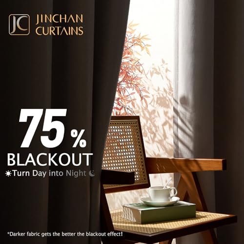 jinchan 70% Blackout Linen Textured Curtain for Living Room Darkening 84 Inch Long Bedroom Curtain Thermal Insulated Curtain Greyish Beige Curtain Grommet Top Window Curtain 1 Panel