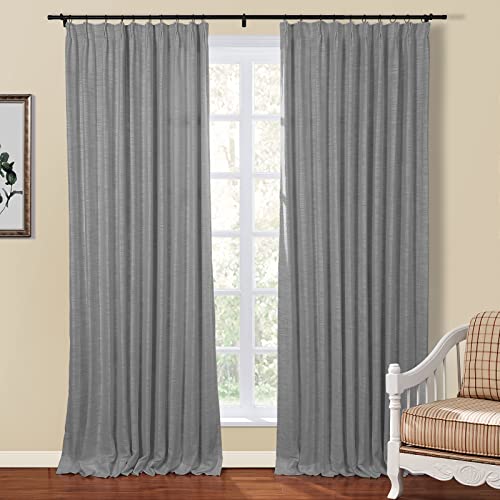 Drapifytex Pinch Pleat Polyester Faux Linen Curtain, 100 Inches Wide by 102 Inches Long, Beige Texture Curtains for Living Room and Bedroom (1 Panel)