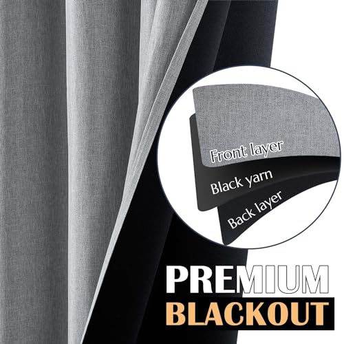 jinchan 70% Blackout Linen Textured Curtain for Living Room Darkening 84 Inch Long Bedroom Curtain Thermal Insulated Curtain Greyish Beige Curtain Grommet Top Window Curtain 1 Panel