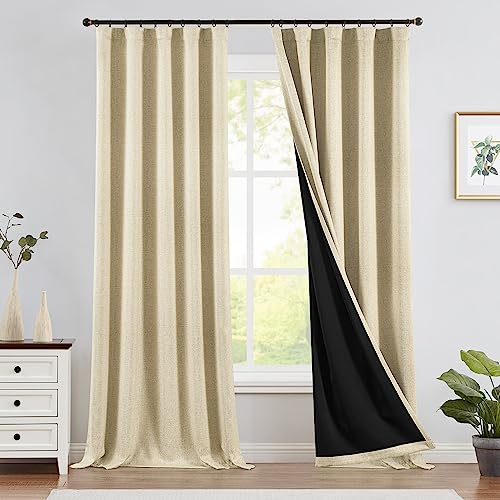 jinchan 70% Blackout Linen Textured Curtain for Living Room Darkening 84 Inch Long Bedroom Curtain Thermal Insulated Curtain Greyish Beige Curtain Grommet Top Window Curtain 1 Panel