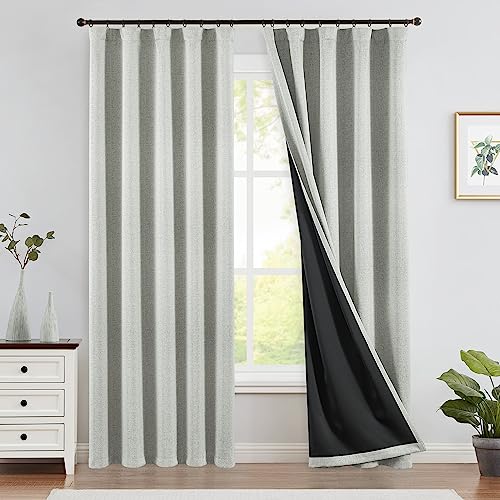 jinchan 70% Blackout Linen Textured Curtain for Living Room Darkening 84 Inch Long Bedroom Curtain Thermal Insulated Curtain Greyish Beige Curtain Grommet Top Window Curtain 1 Panel