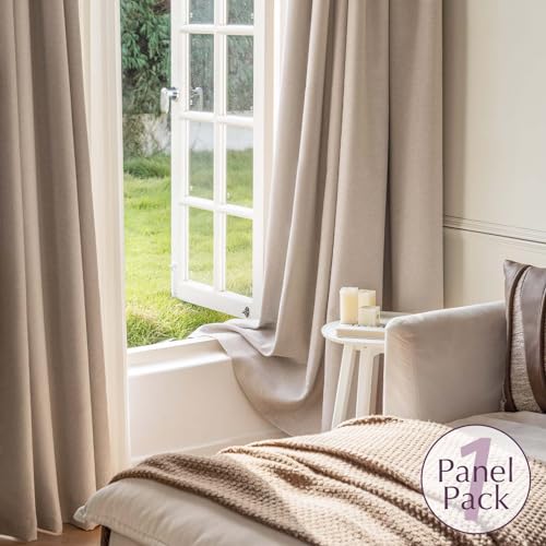 jinchan 70% Blackout Linen Textured Curtain for Living Room Darkening 84 Inch Long Bedroom Curtain Thermal Insulated Curtain Greyish Beige Curtain Grommet Top Window Curtain 1 Panel