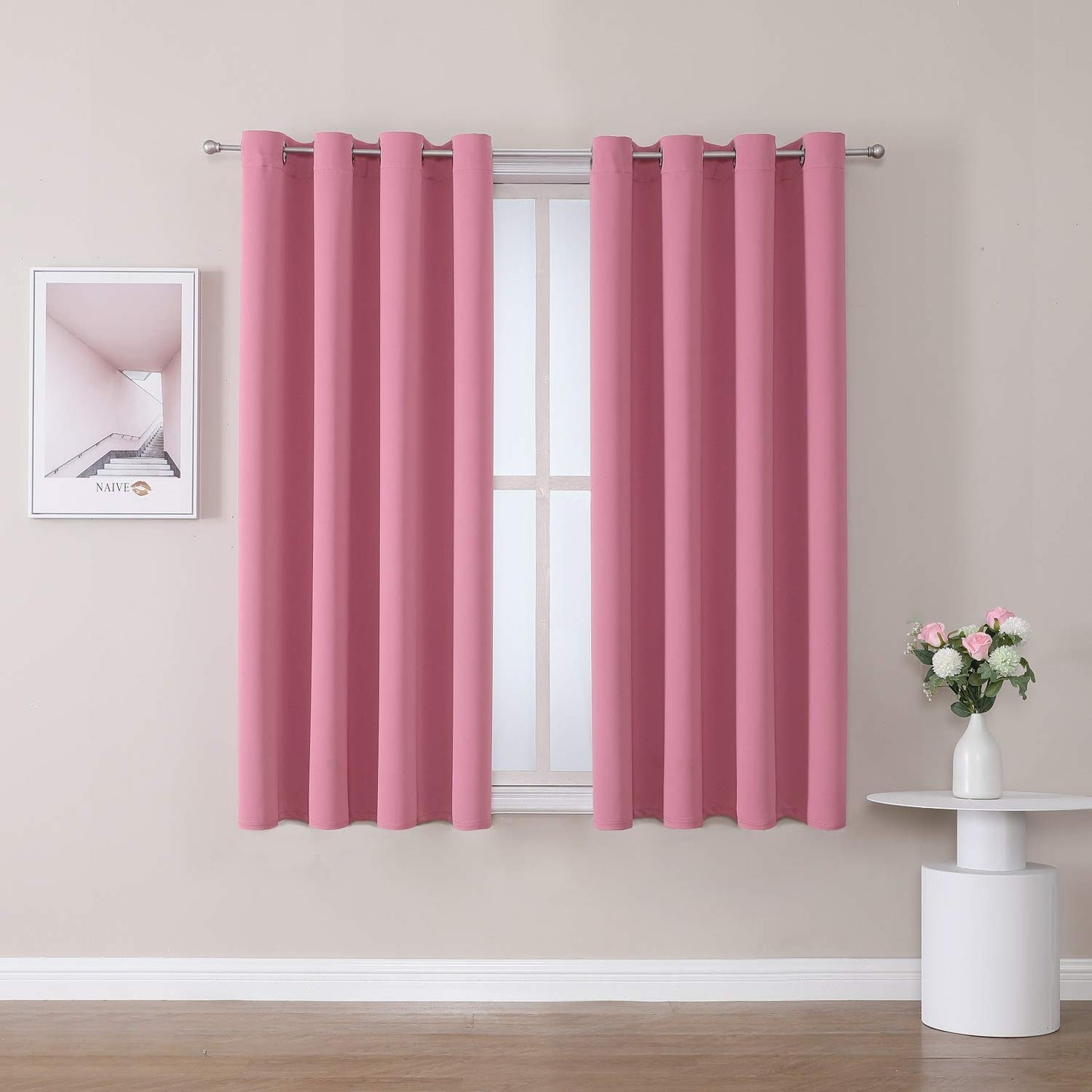ChrisDowa Grommet Blackout Curtains for Bedroom and Living Room - 2 Panels Set Thermal Insulated Room Darkening Curtains (Dark Grey, 42 x 63 Inch)