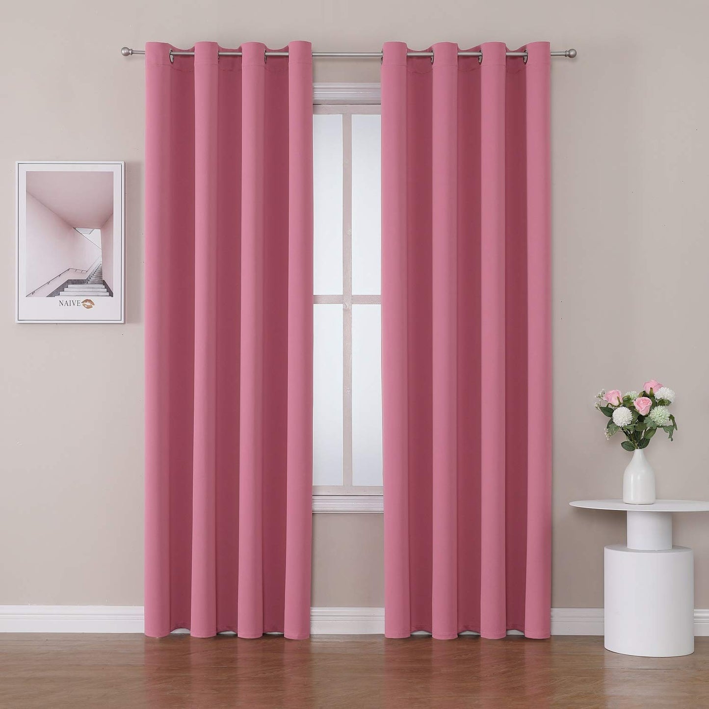 ChrisDowa Grommet Blackout Curtains for Bedroom and Living Room - 2 Panels Set Thermal Insulated Room Darkening Curtains (Dark Grey, 42 x 63 Inch)