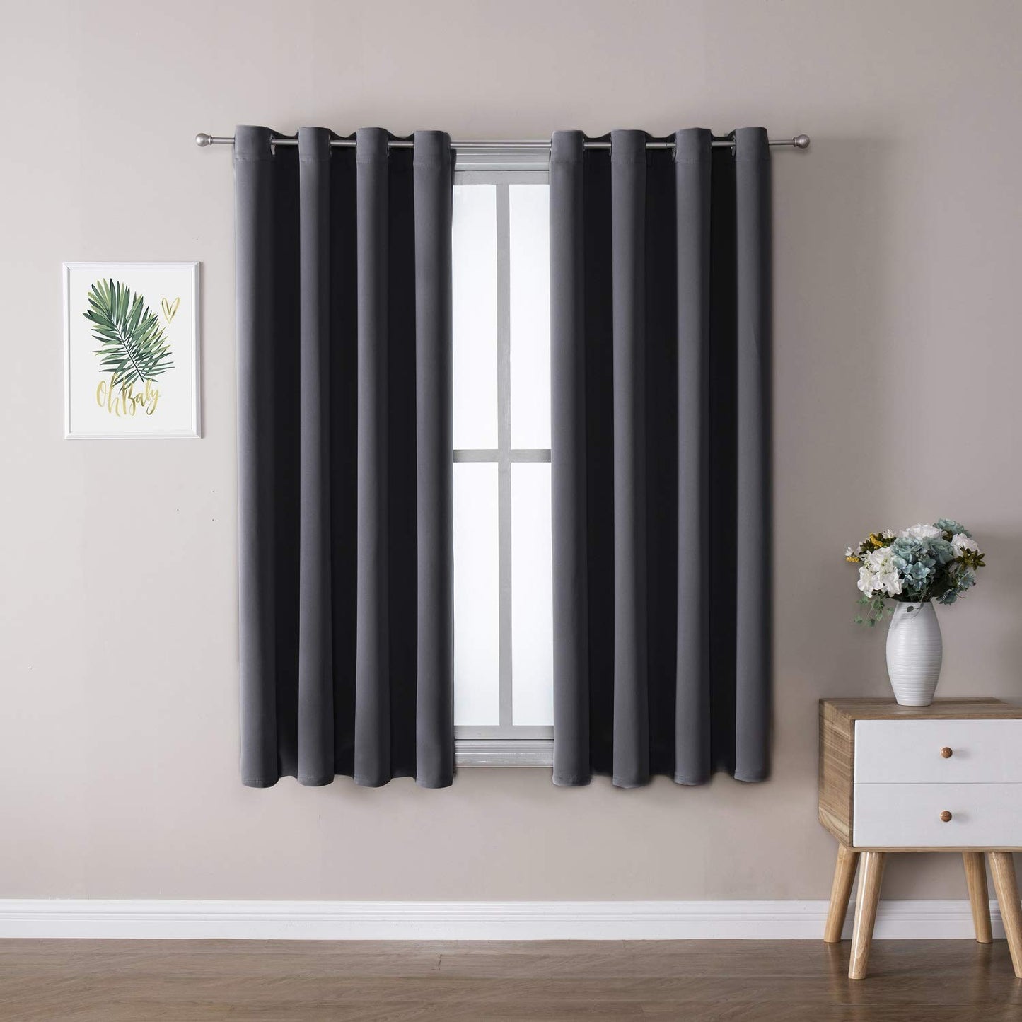 ChrisDowa Grommet Blackout Curtains for Bedroom and Living Room - 2 Panels Set Thermal Insulated Room Darkening Curtains (Dark Grey, 42 x 63 Inch)