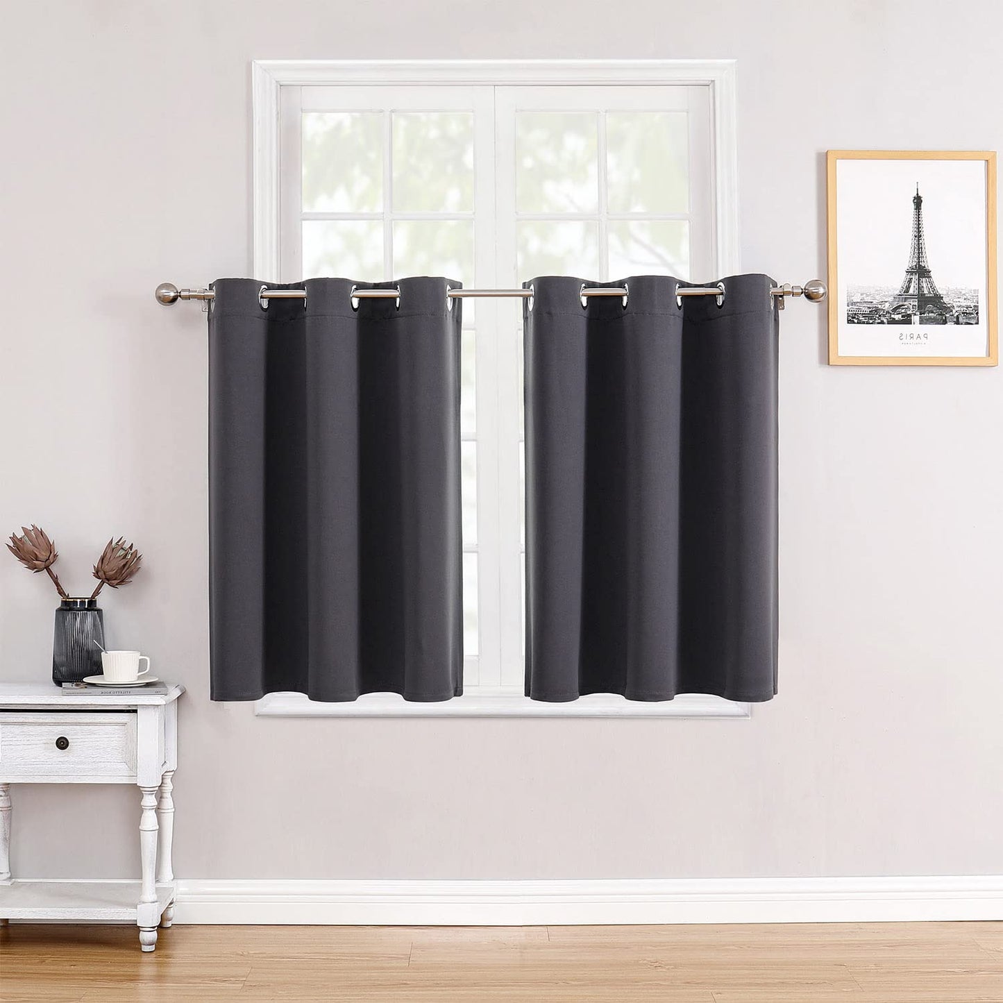ChrisDowa Grommet Blackout Curtains for Bedroom and Living Room - 2 Panels Set Thermal Insulated Room Darkening Curtains (Dark Grey, 42 x 63 Inch)