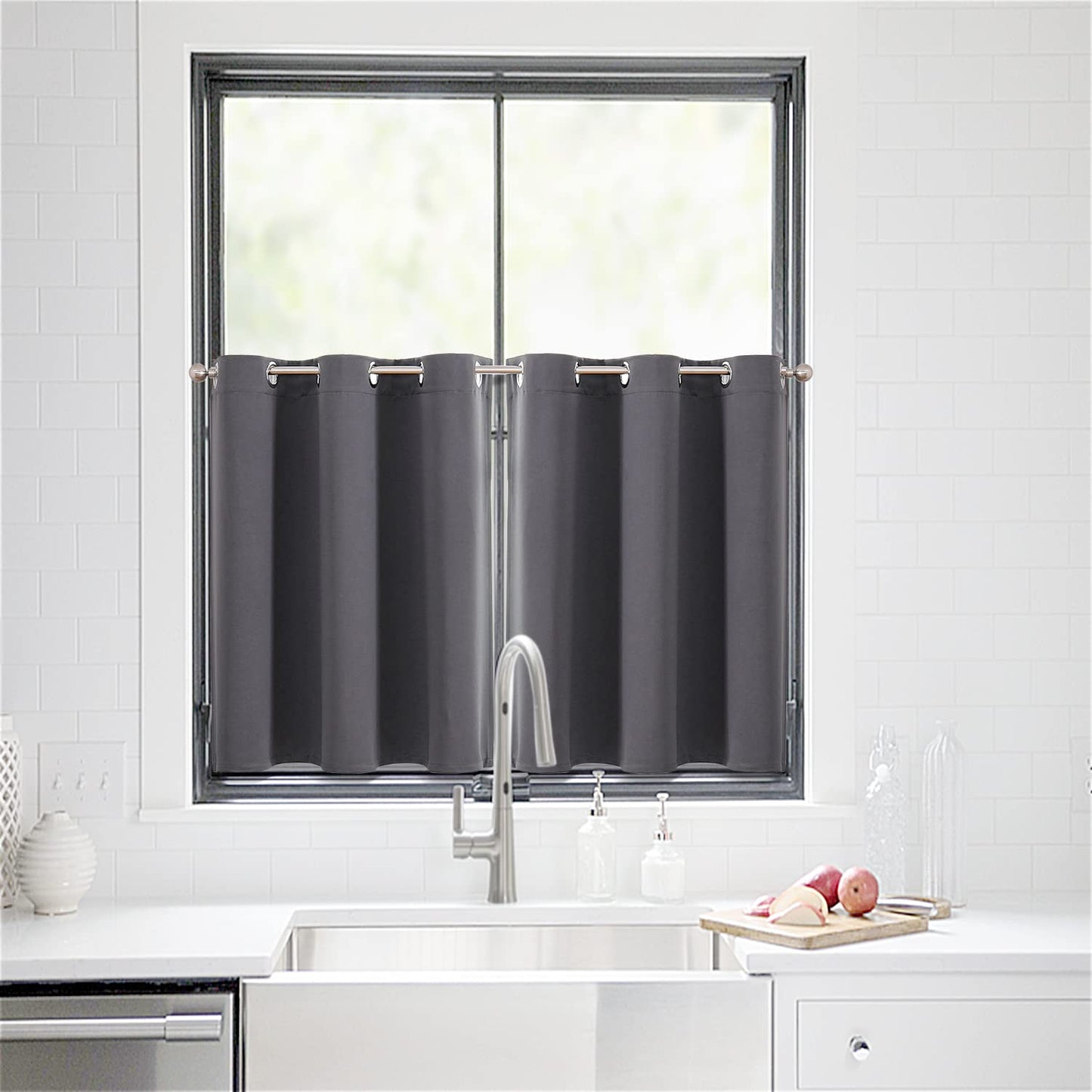 ChrisDowa Grommet Blackout Curtains for Bedroom and Living Room - 2 Panels Set Thermal Insulated Room Darkening Curtains (Dark Grey, 42 x 63 Inch)