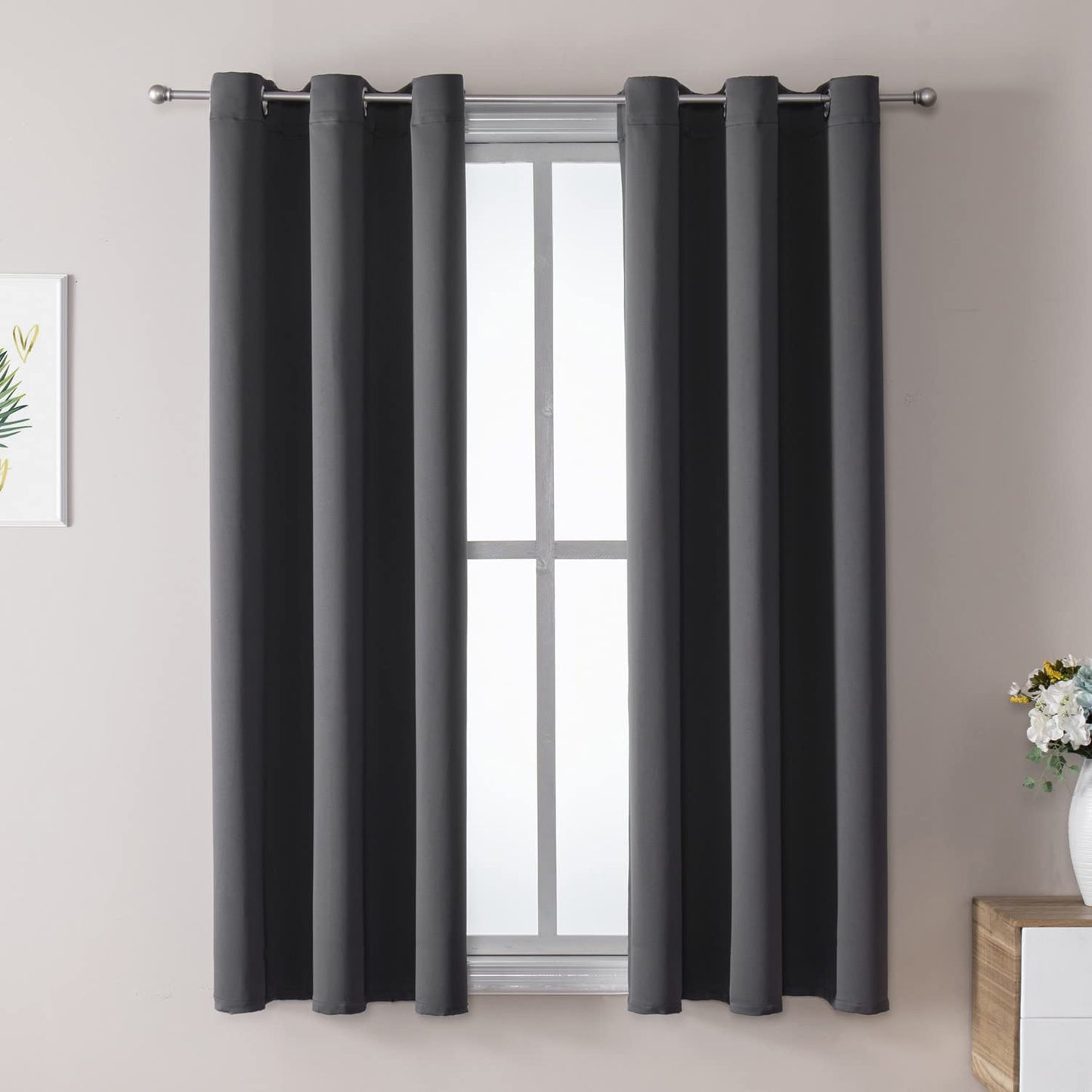 ChrisDowa Grommet Blackout Curtains for Bedroom and Living Room - 2 Panels Set Thermal Insulated Room Darkening Curtains (Dark Grey, 42 x 63 Inch)
