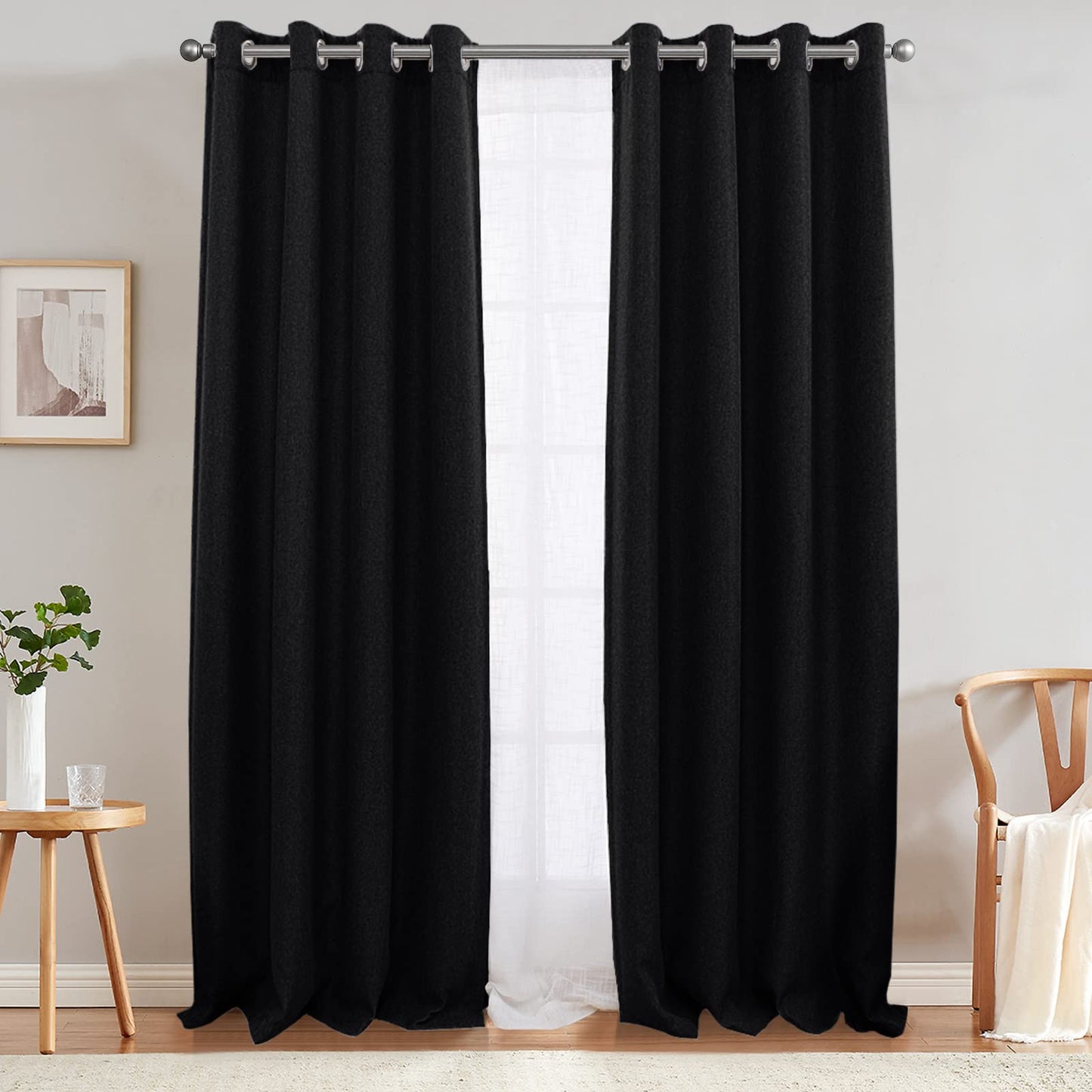 jinchan 70% Blackout Linen Textured Curtain for Living Room Darkening 84 Inch Long Bedroom Curtain Thermal Insulated Curtain Greyish Beige Curtain Grommet Top Window Curtain 1 Panel