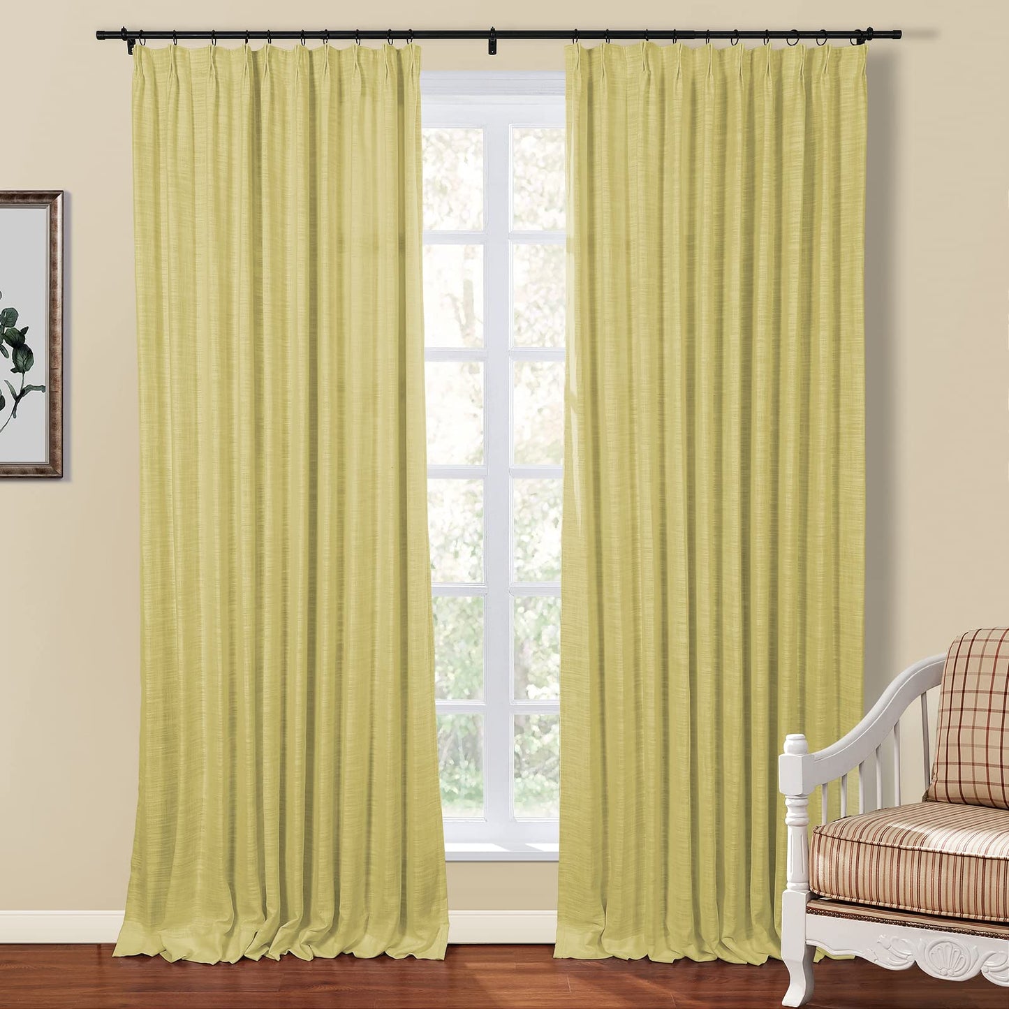 Drapifytex Pinch Pleat Polyester Faux Linen Curtain, 100 Inches Wide by 102 Inches Long, Beige Texture Curtains for Living Room and Bedroom (1 Panel)