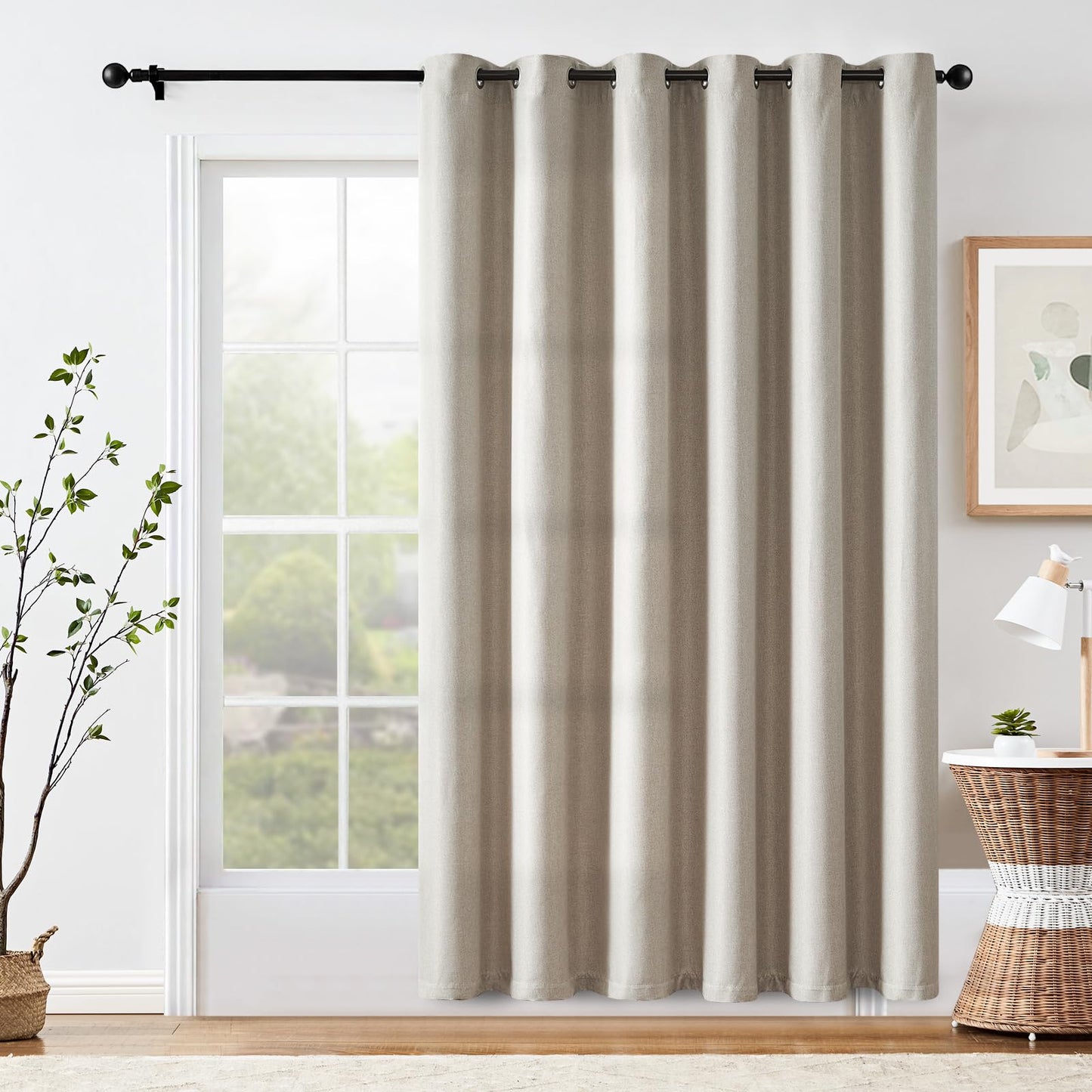 jinchan 70% Blackout Linen Textured Curtain for Living Room Darkening 84 Inch Long Bedroom Curtain Thermal Insulated Curtain Greyish Beige Curtain Grommet Top Window Curtain 1 Panel