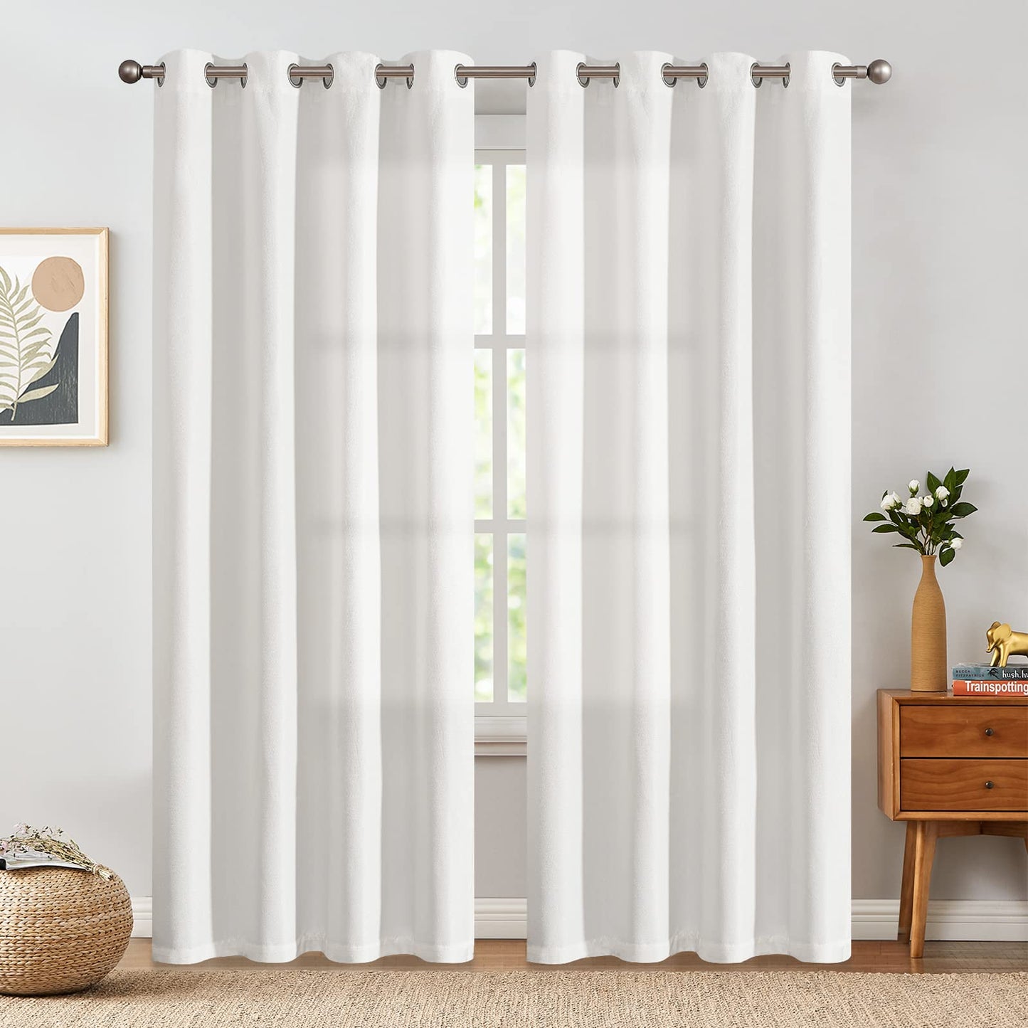 jinchan 70% Blackout Linen Textured Curtain for Living Room Darkening 84 Inch Long Bedroom Curtain Thermal Insulated Curtain Greyish Beige Curtain Grommet Top Window Curtain 1 Panel
