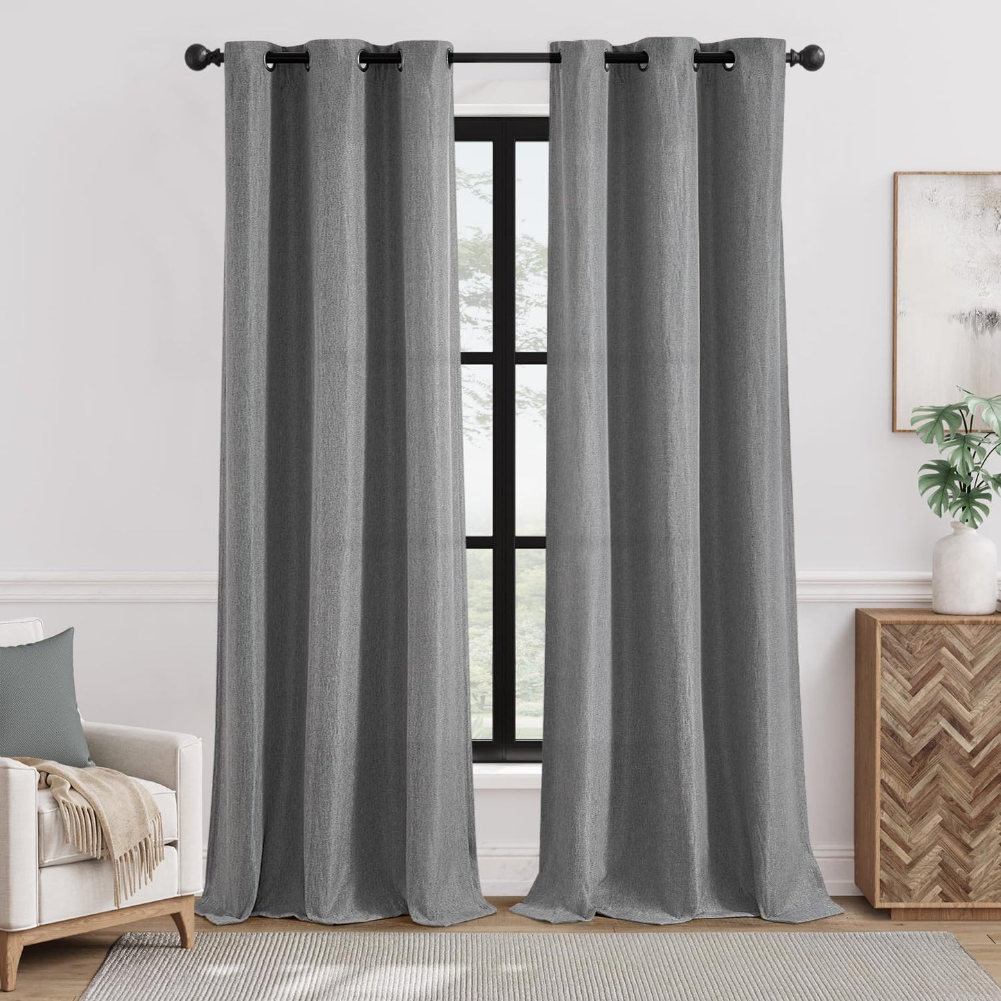 jinchan 70% Blackout Linen Textured Curtain for Living Room Darkening 84 Inch Long Bedroom Curtain Thermal Insulated Curtain Greyish Beige Curtain Grommet Top Window Curtain 1 Panel
