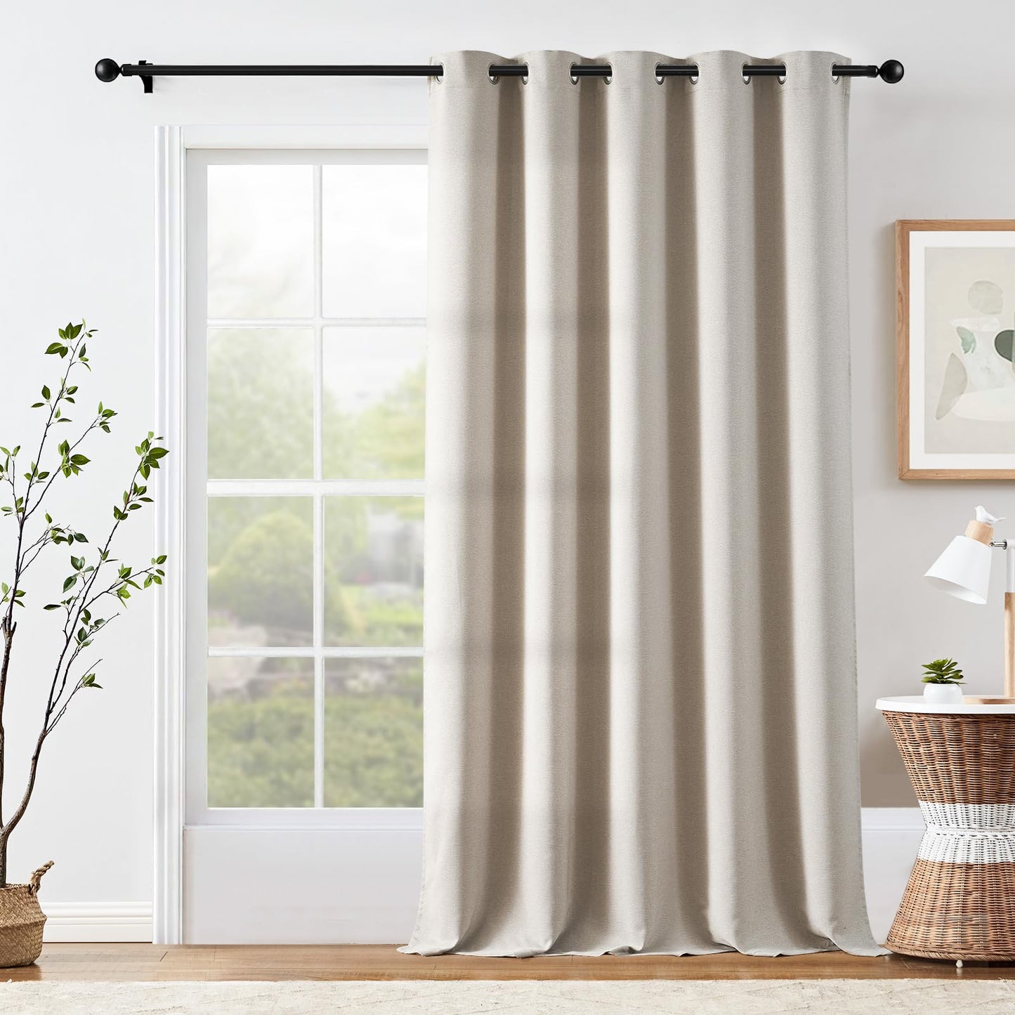 jinchan 70% Blackout Linen Textured Curtain for Living Room Darkening 84 Inch Long Bedroom Curtain Thermal Insulated Curtain Greyish Beige Curtain Grommet Top Window Curtain 1 Panel