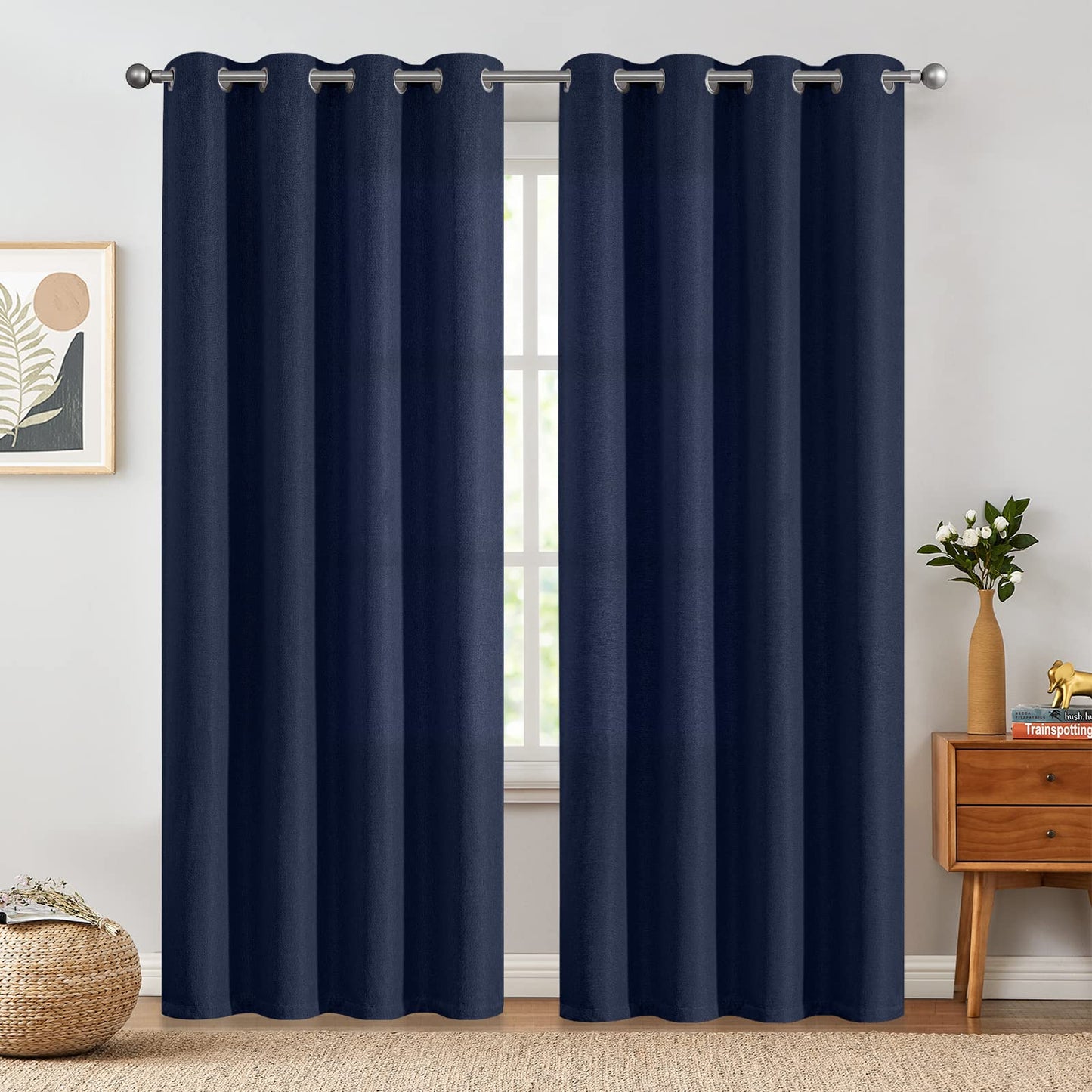 jinchan 70% Blackout Linen Textured Curtain for Living Room Darkening 84 Inch Long Bedroom Curtain Thermal Insulated Curtain Greyish Beige Curtain Grommet Top Window Curtain 1 Panel
