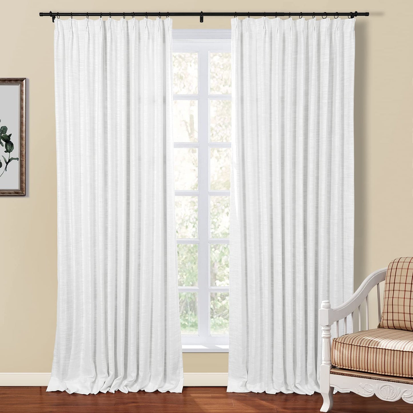 Drapifytex Pinch Pleat Polyester Faux Linen Curtain, 100 Inches Wide by 102 Inches Long, Beige Texture Curtains for Living Room and Bedroom (1 Panel)