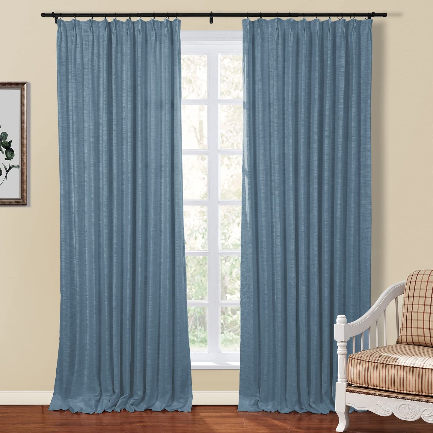 Drapifytex Pinch Pleat Polyester Faux Linen Curtain, 100 Inches Wide by 102 Inches Long, Beige Texture Curtains for Living Room and Bedroom (1 Panel)