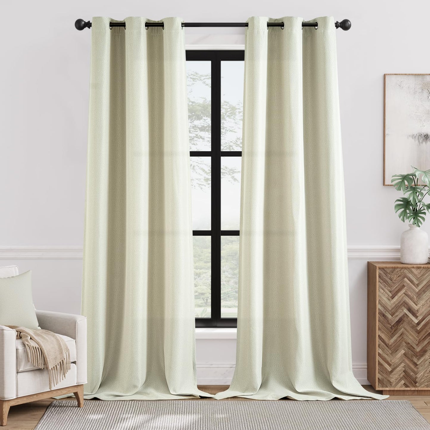 jinchan 70% Blackout Linen Textured Curtain for Living Room Darkening 84 Inch Long Bedroom Curtain Thermal Insulated Curtain Greyish Beige Curtain Grommet Top Window Curtain 1 Panel