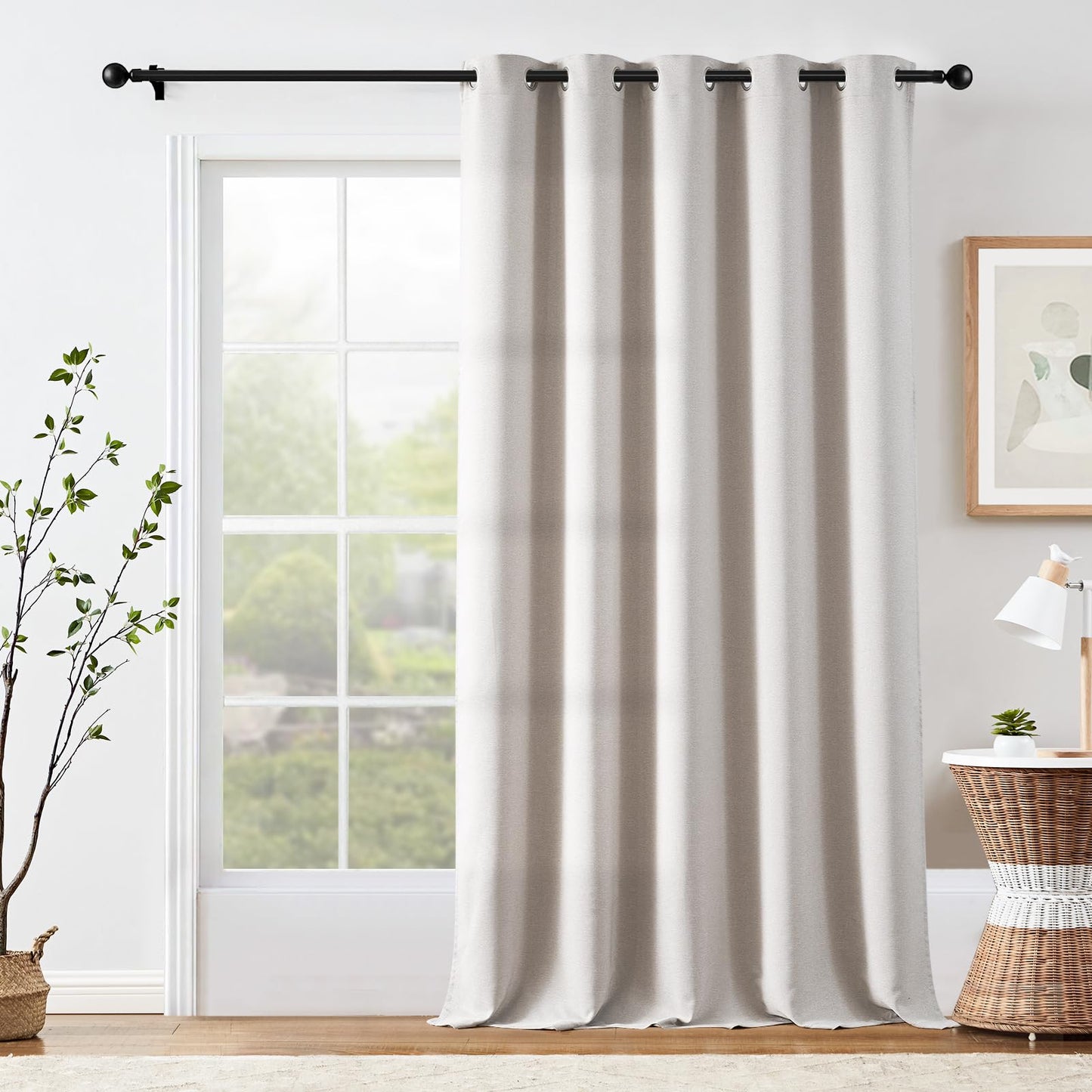 jinchan 70% Blackout Linen Textured Curtain for Living Room Darkening 84 Inch Long Bedroom Curtain Thermal Insulated Curtain Greyish Beige Curtain Grommet Top Window Curtain 1 Panel