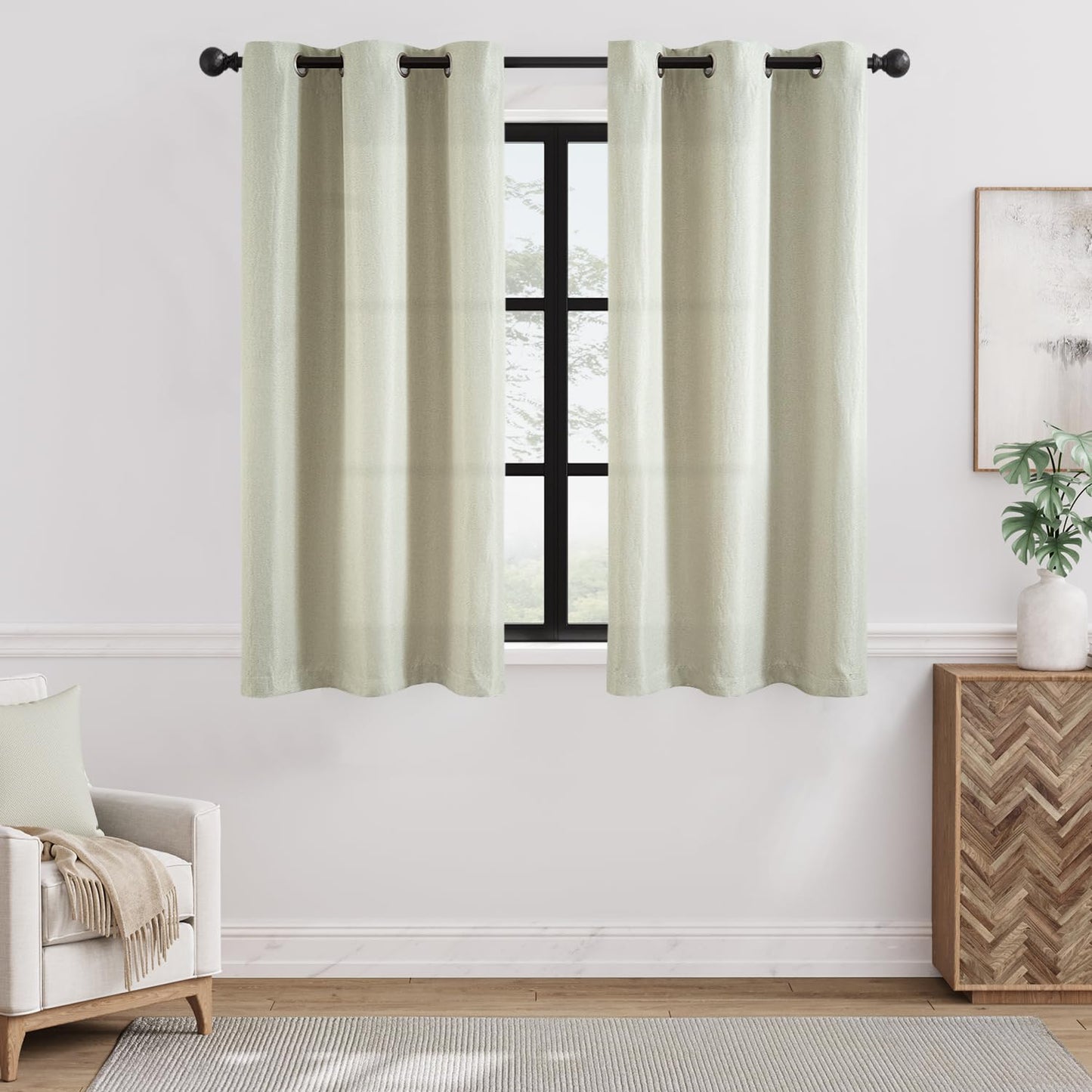 jinchan 70% Blackout Linen Textured Curtain for Living Room Darkening 84 Inch Long Bedroom Curtain Thermal Insulated Curtain Greyish Beige Curtain Grommet Top Window Curtain 1 Panel
