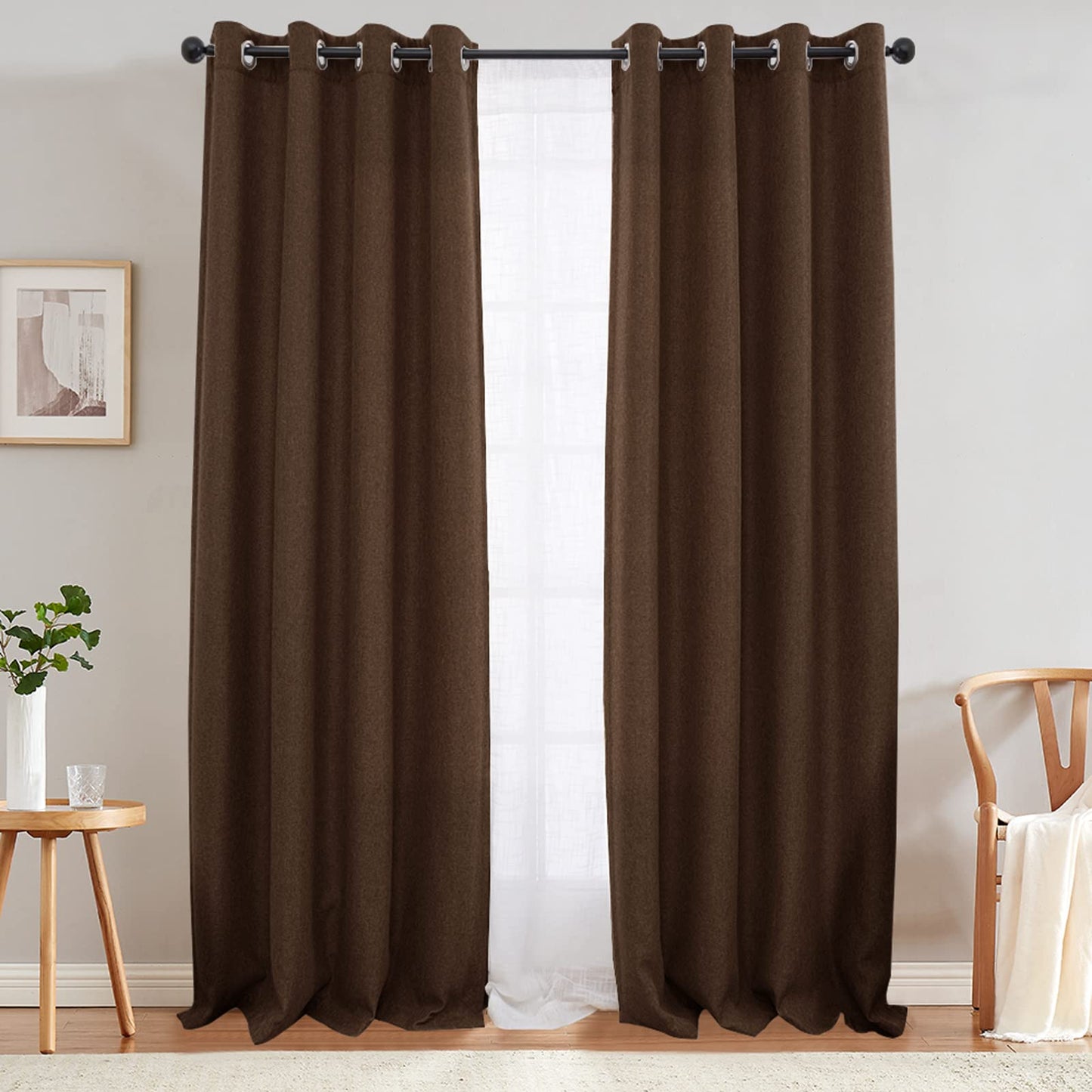 jinchan 70% Blackout Linen Textured Curtain for Living Room Darkening 84 Inch Long Bedroom Curtain Thermal Insulated Curtain Greyish Beige Curtain Grommet Top Window Curtain 1 Panel