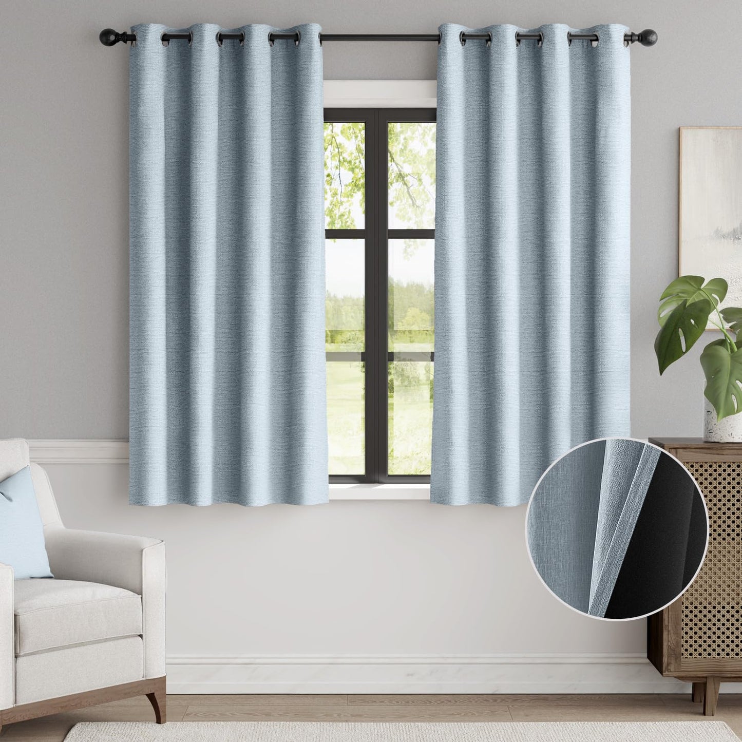 jinchan 70% Blackout Linen Textured Curtain for Living Room Darkening 84 Inch Long Bedroom Curtain Thermal Insulated Curtain Greyish Beige Curtain Grommet Top Window Curtain 1 Panel