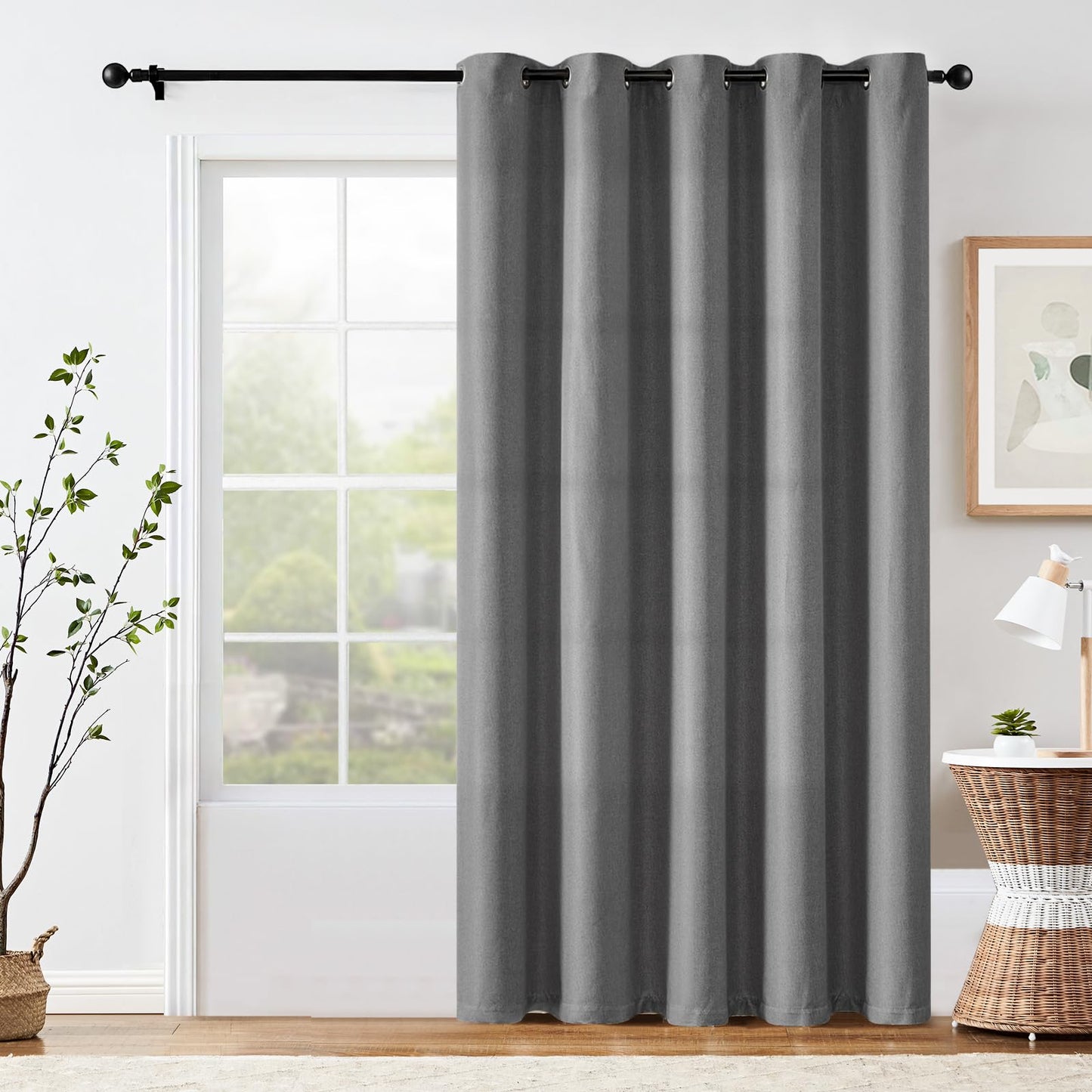 jinchan 70% Blackout Linen Textured Curtain for Living Room Darkening 84 Inch Long Bedroom Curtain Thermal Insulated Curtain Greyish Beige Curtain Grommet Top Window Curtain 1 Panel