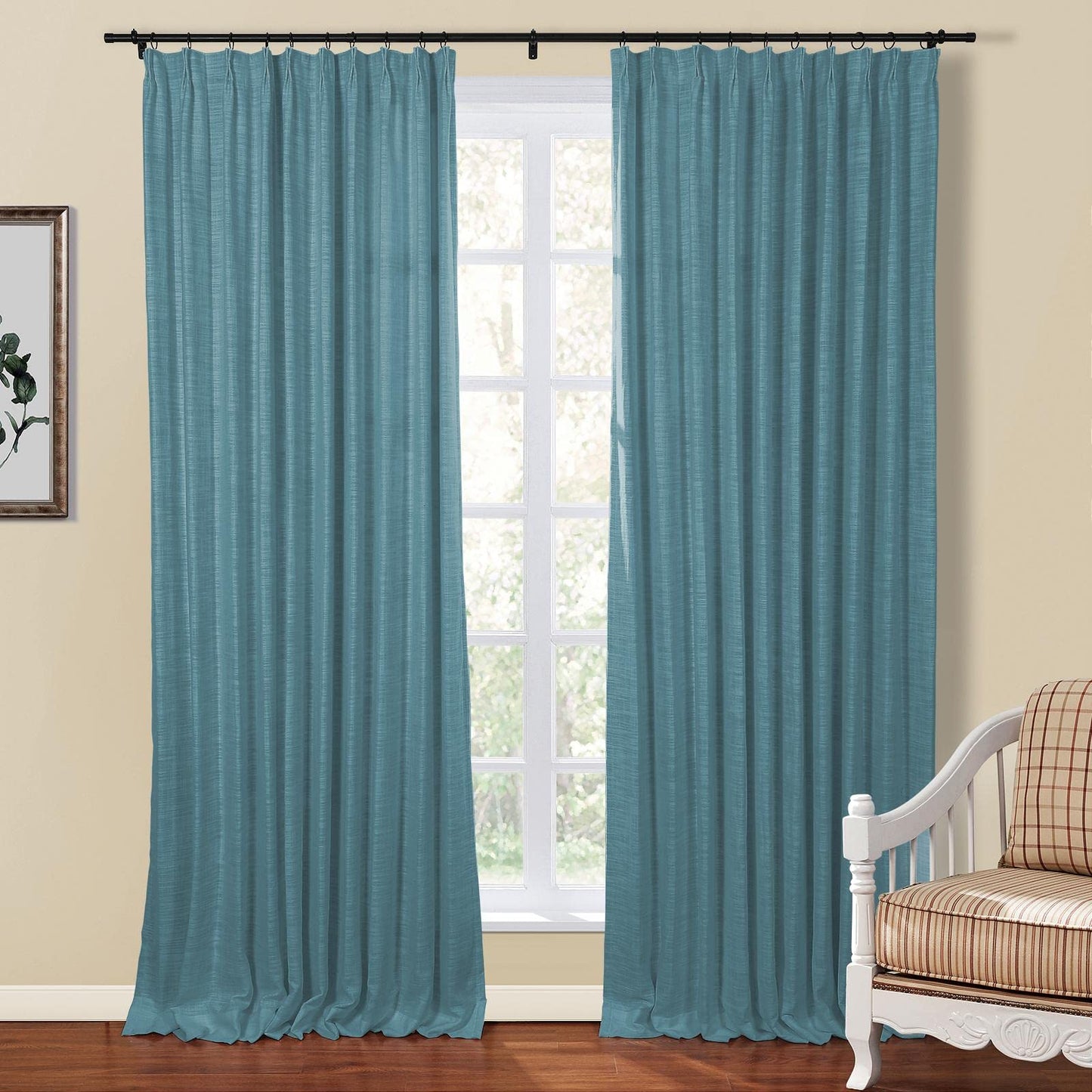 Drapifytex Pinch Pleat Polyester Faux Linen Curtain, 100 Inches Wide by 102 Inches Long, Beige Texture Curtains for Living Room and Bedroom (1 Panel)