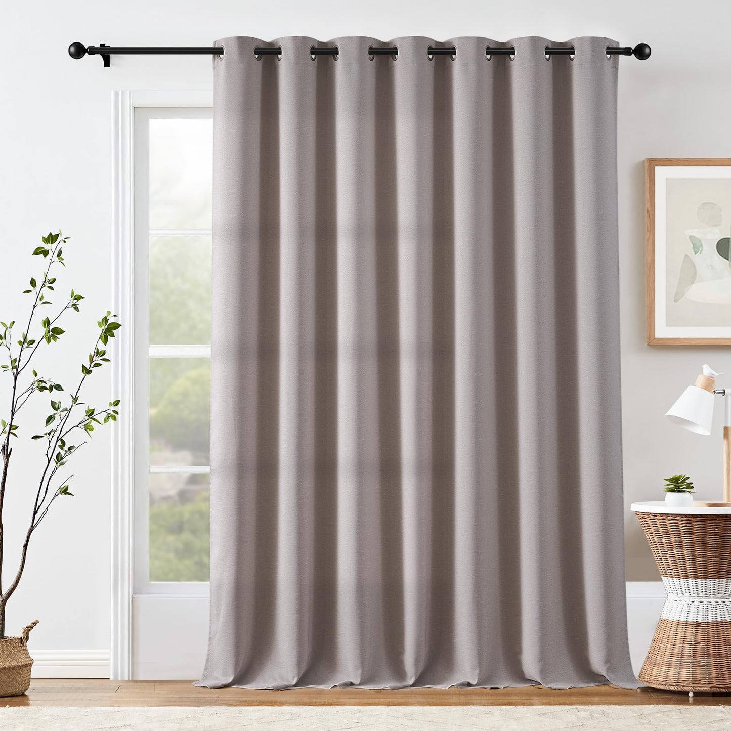 jinchan 70% Blackout Linen Textured Curtain for Living Room Darkening 84 Inch Long Bedroom Curtain Thermal Insulated Curtain Greyish Beige Curtain Grommet Top Window Curtain 1 Panel