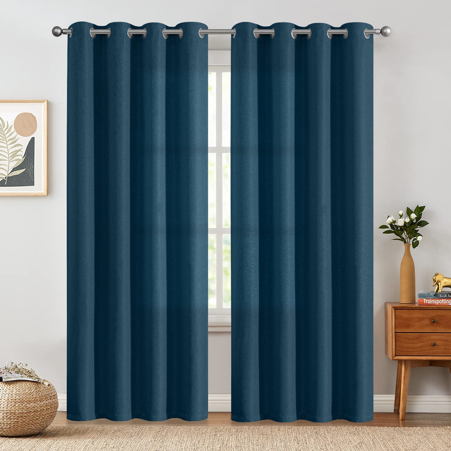 jinchan 70% Blackout Linen Textured Curtain for Living Room Darkening 84 Inch Long Bedroom Curtain Thermal Insulated Curtain Greyish Beige Curtain Grommet Top Window Curtain 1 Panel