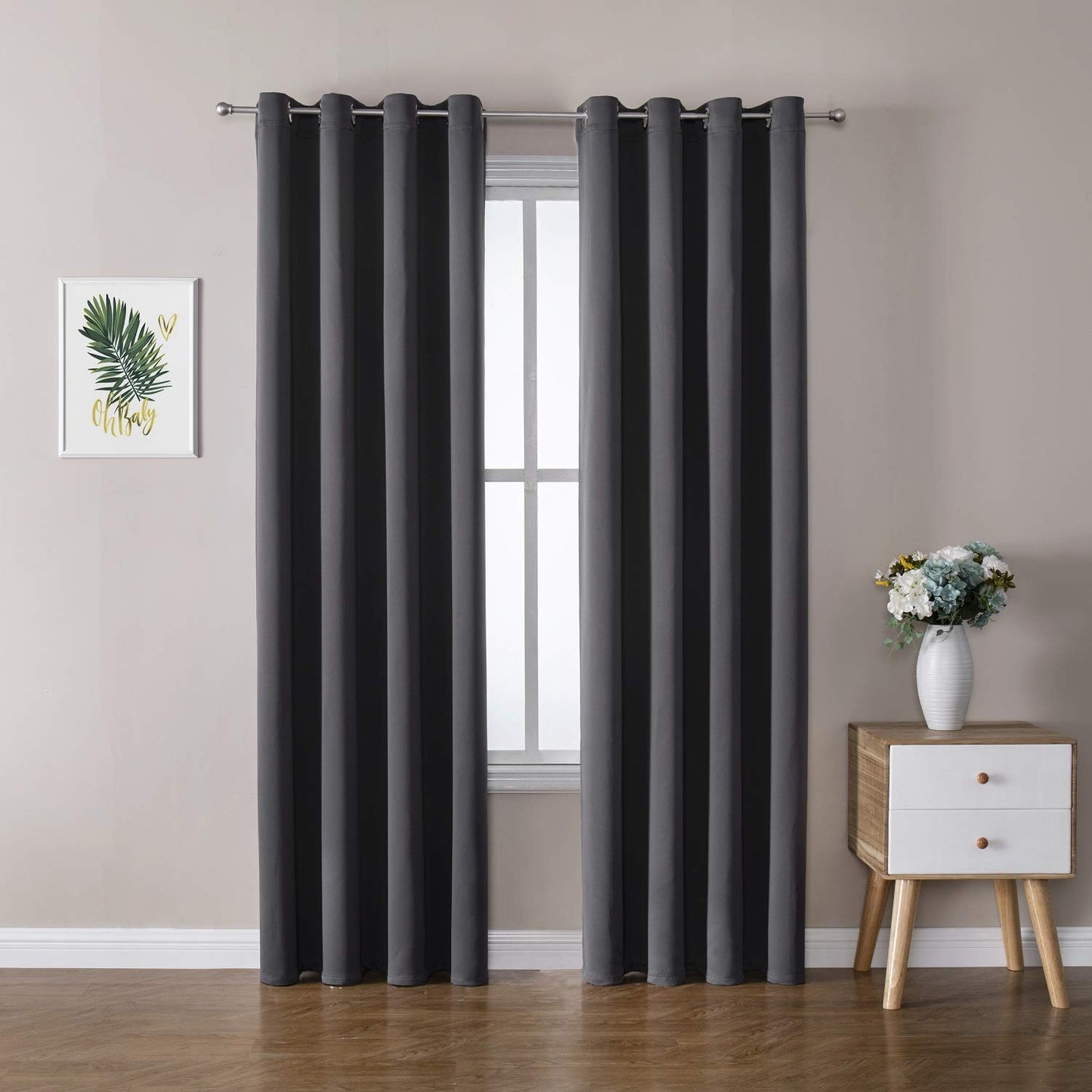 ChrisDowa Grommet Blackout Curtains for Bedroom and Living Room - 2 Panels Set Thermal Insulated Room Darkening Curtains (Dark Grey, 42 x 63 Inch)