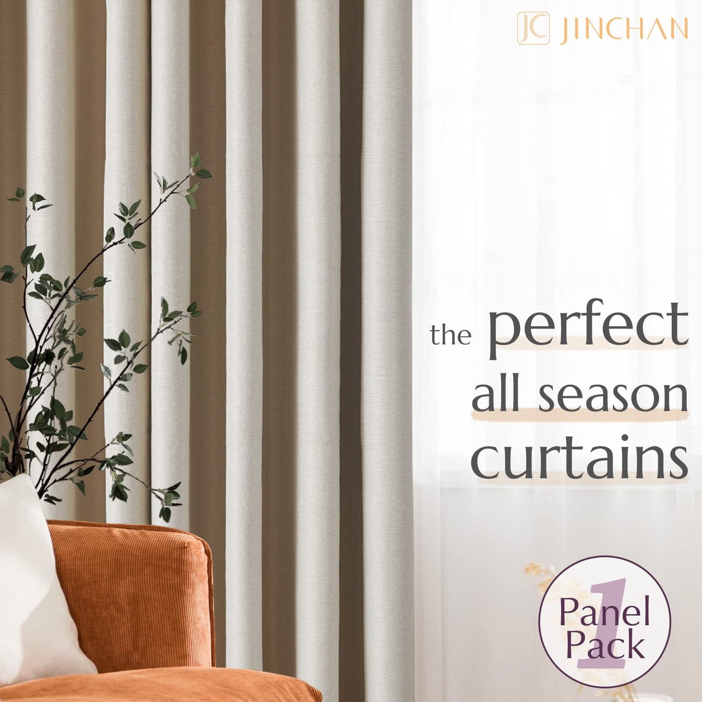 jinchan 70% Blackout Linen Textured Curtain for Living Room Darkening 84 Inch Long Bedroom Curtain Thermal Insulated Curtain Greyish Beige Curtain Grommet Top Window Curtain 1 Panel