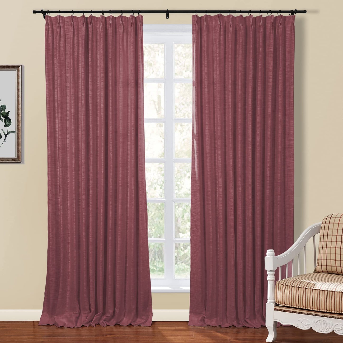 Drapifytex Pinch Pleat Polyester Faux Linen Curtain, 100 Inches Wide by 102 Inches Long, Beige Texture Curtains for Living Room and Bedroom (1 Panel)